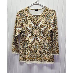 J.McLaughlin Womens Paisley Print 3/4 Sleeve Top L Nylon/Spandex Blend